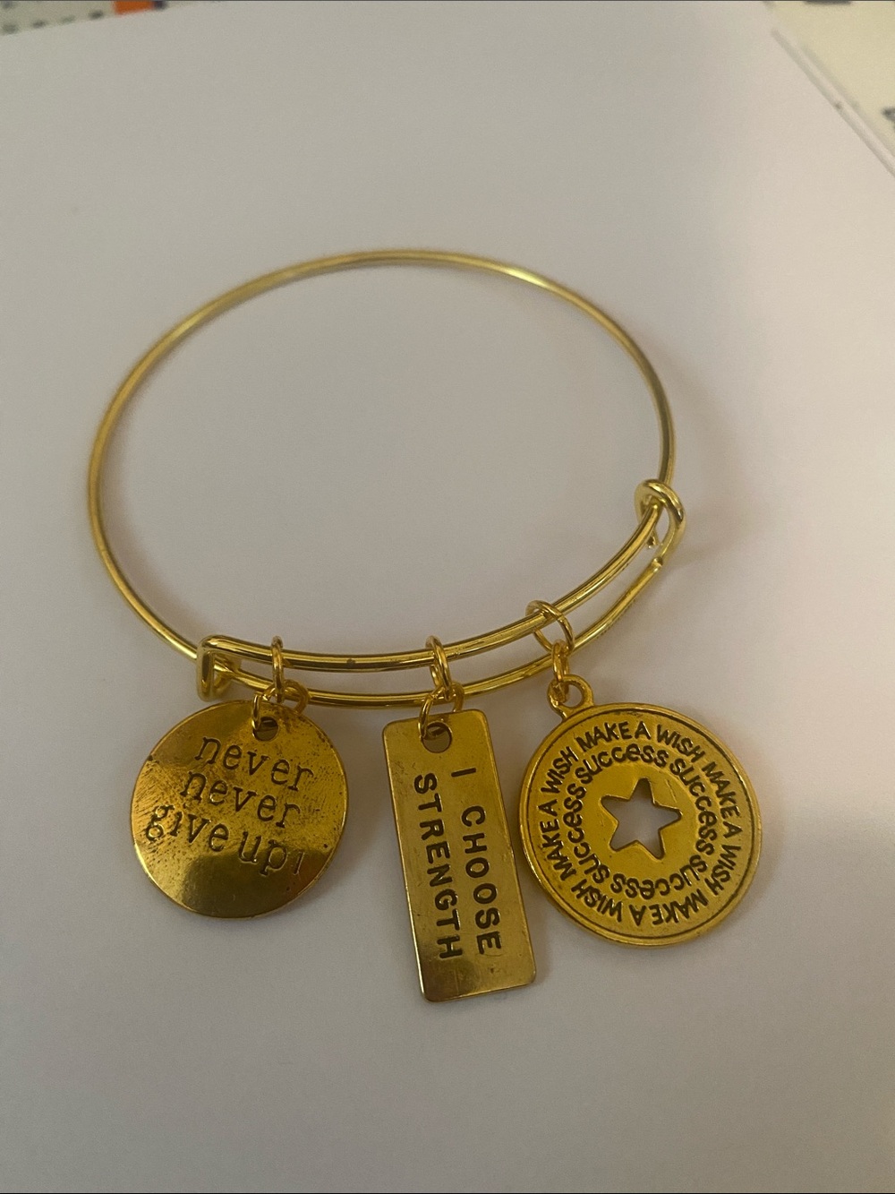 Hand Crafted Gold Inspirational Charm Bangle Bracelet